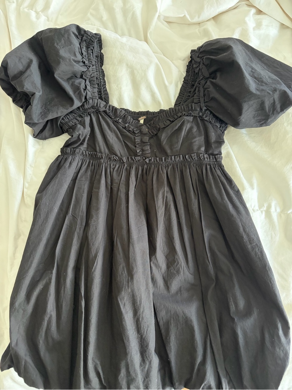 Free People Black Puff-Sleeve Mini Dress